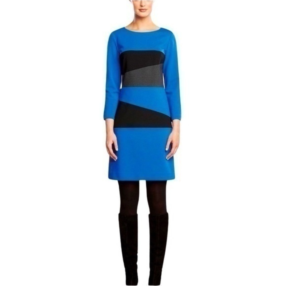 Carlisle color block blue black gray 3/4 sleeve dress 2 WW19
